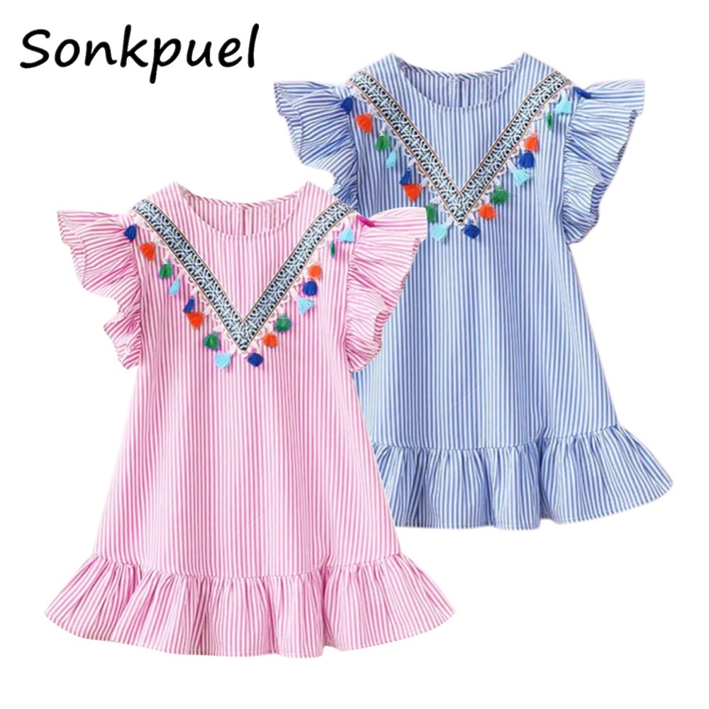 New Kids Dresses for Girls Clothes Summer Girl Stripe Princess Dress ...