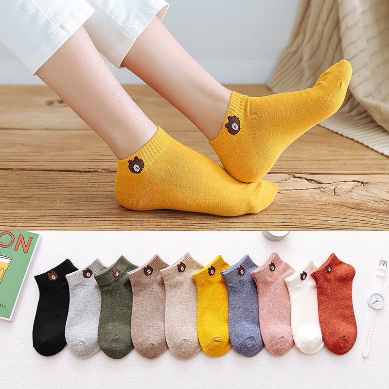 kimh Korean Cute Bear Socks Breathable Iconic Ankle Socks Cotton Trendy ...