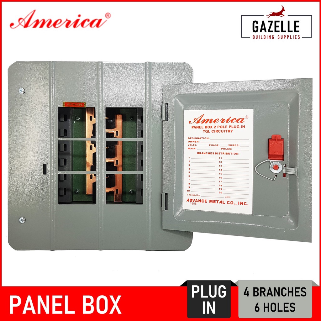 America Panel Box for 2 Pole PlugIn Circuit Breakers 4 Branches (6