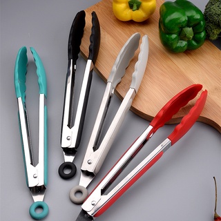 1pc Silicone Food Tongs, Simple Black Silicone Non-stick Grilling Food Tongs  For Kitchen