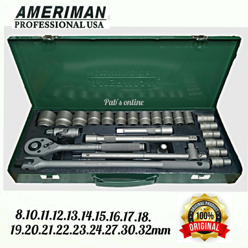 AMERIMAN PROFESSIONAL USA 26 PCS. 1 2 DRIVE SOCKET SET 12 POINTS
