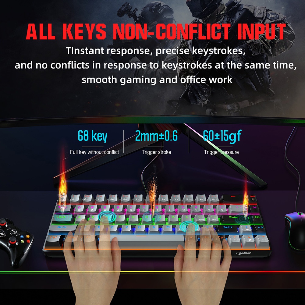 HXSJ V800 Mechanical Keyboard 68 Keys RGB Backlit Gaming Blue/Red