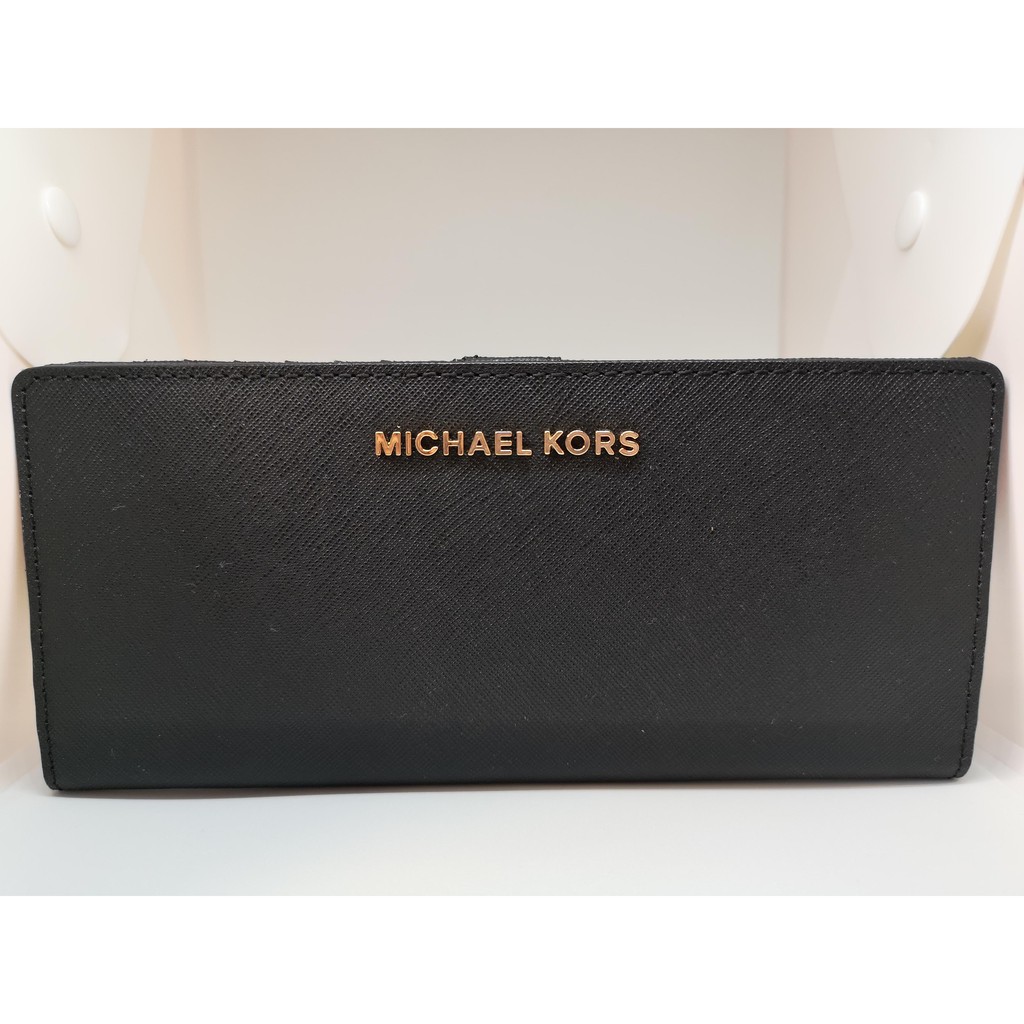 MICHAEL KORS JET SET TRAVEL FLAT SLIM BIFOLD LEATHER WALLET BLACK