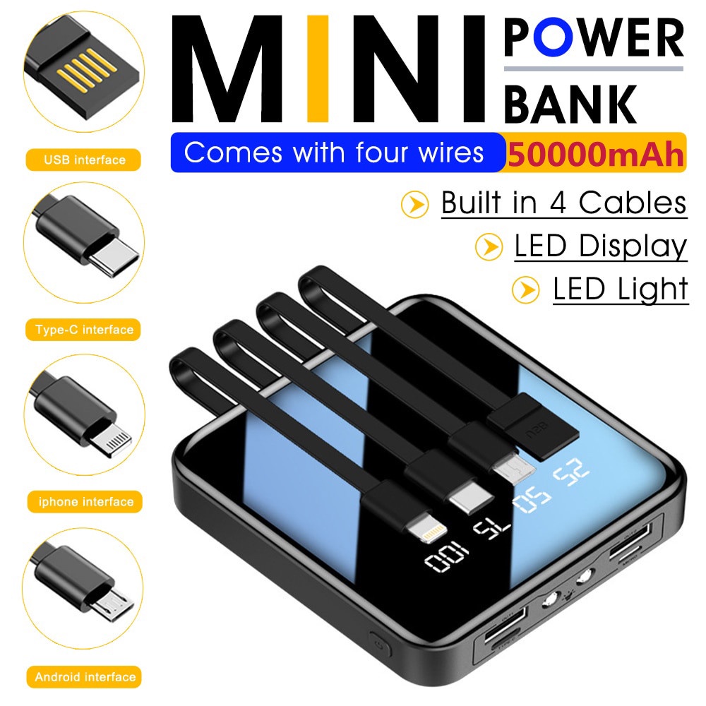 100% ORIGINAL 50000MAH POWERBANK Fast Charging Full Screen Built-in 4 ...