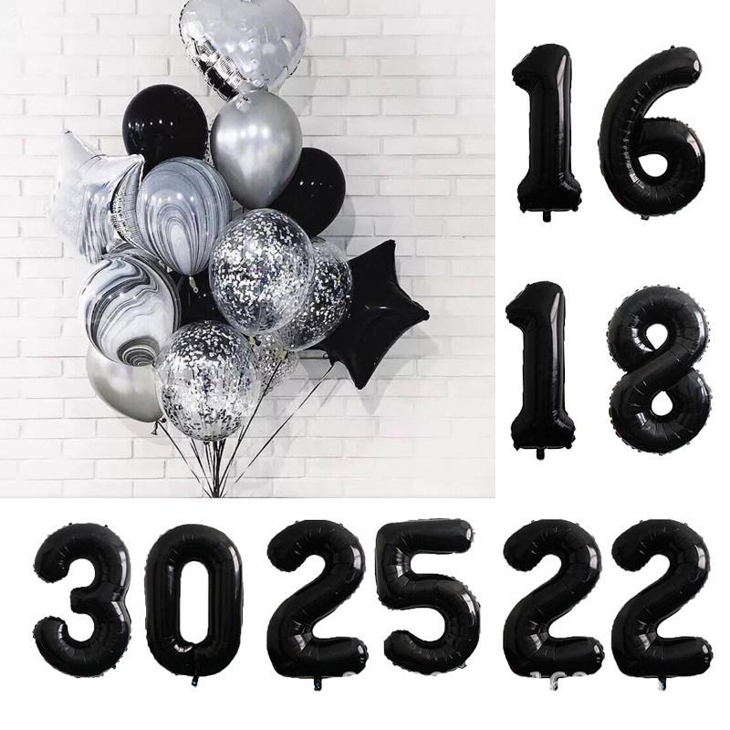 32 Inch Black Digital Foil Balloons 09 Black Birthday Wedding Decor
