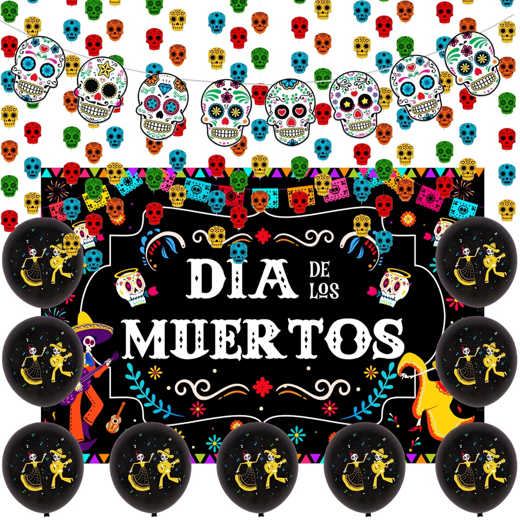 JOYMEMO Day of the Dead Decorations Dia De Los Muertos Background Cloth ...