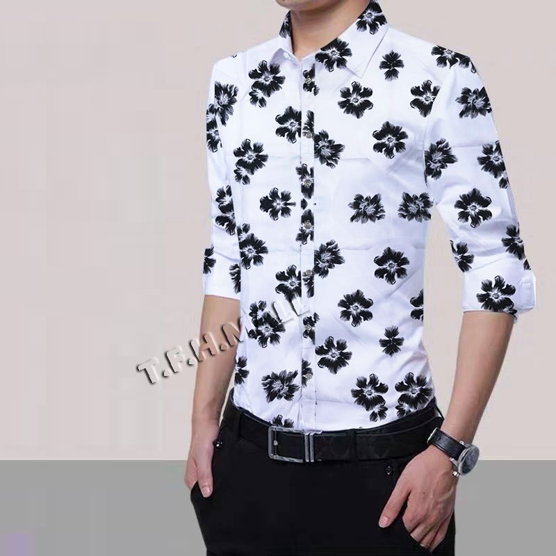 Floral long 2025 sleeve polo