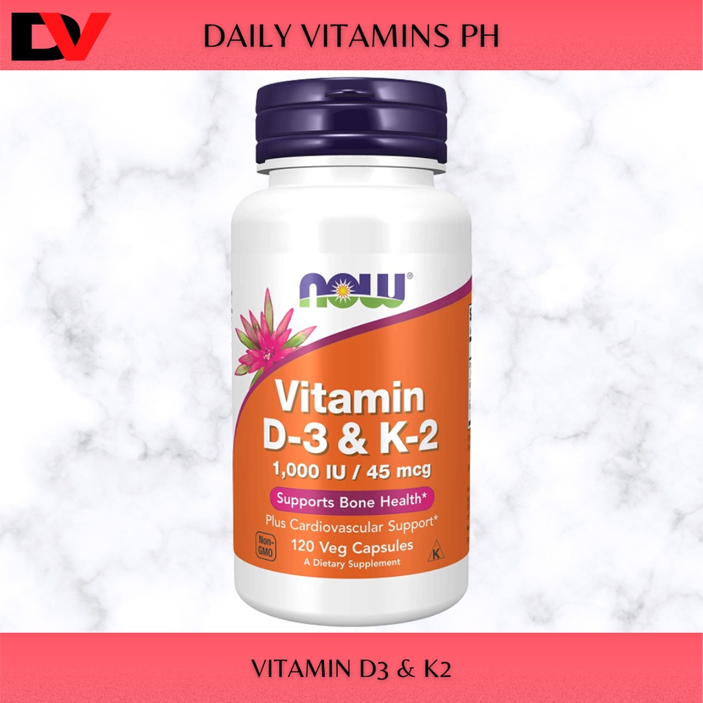 NOW Foods, Vitamin D3 & K2, 1,000 IU/45 mcg, 120 Veg Capsules Shopee