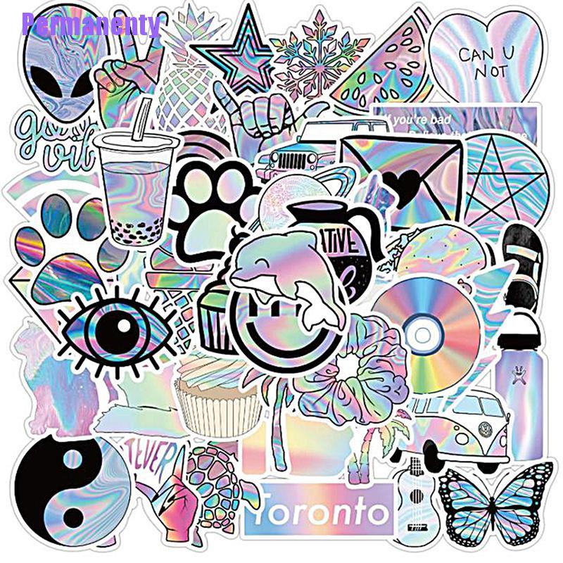 (Permanenty) 50Pcs Holographic Laser Style Stickers Guitar Suitcase ...
