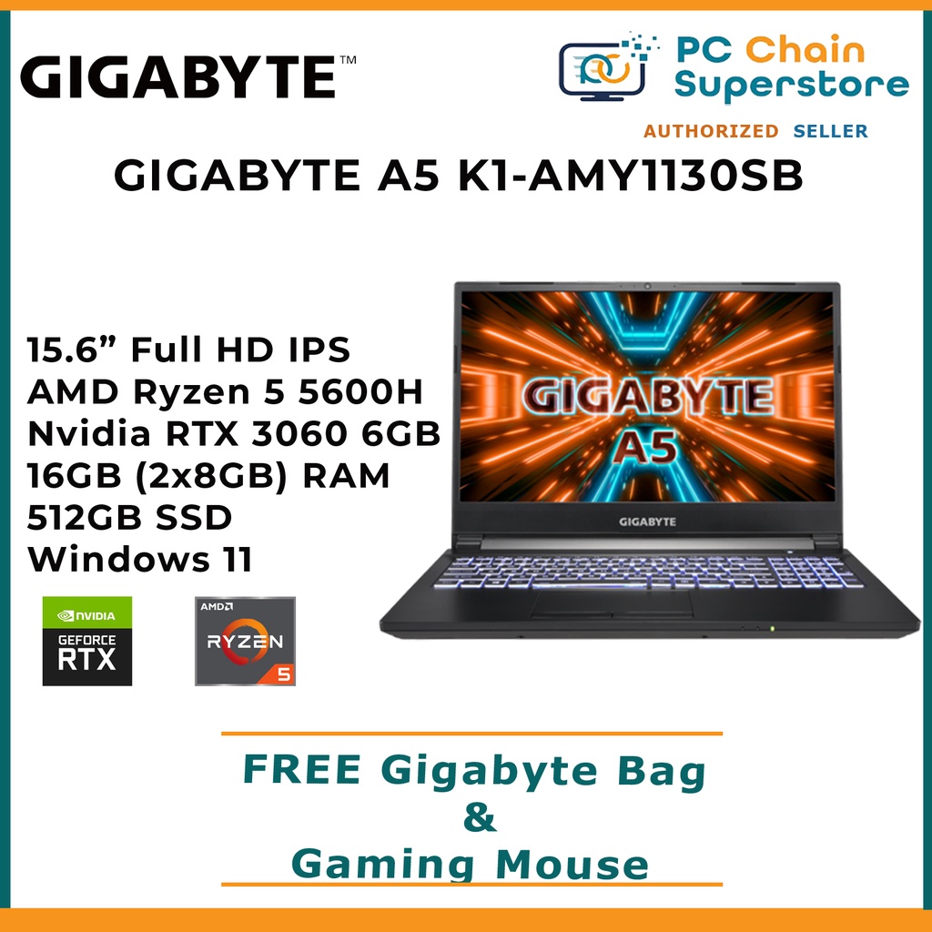 Gigabyte A5 K1AMY1130SB Gaming Laptop 15.6" FHD IPS 144Hz RTX 3060