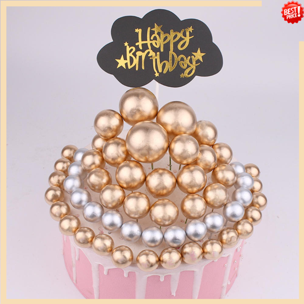 Gold Silver Balls Cake Topper DIY Pile Up Insert Happy Birthday Cake