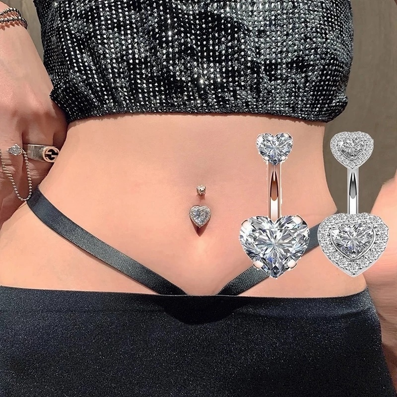 1pc Sexy Stainless Steel Assorted Heart Zircon Belly Button Ring Stylish Double Headed Crystal 1579