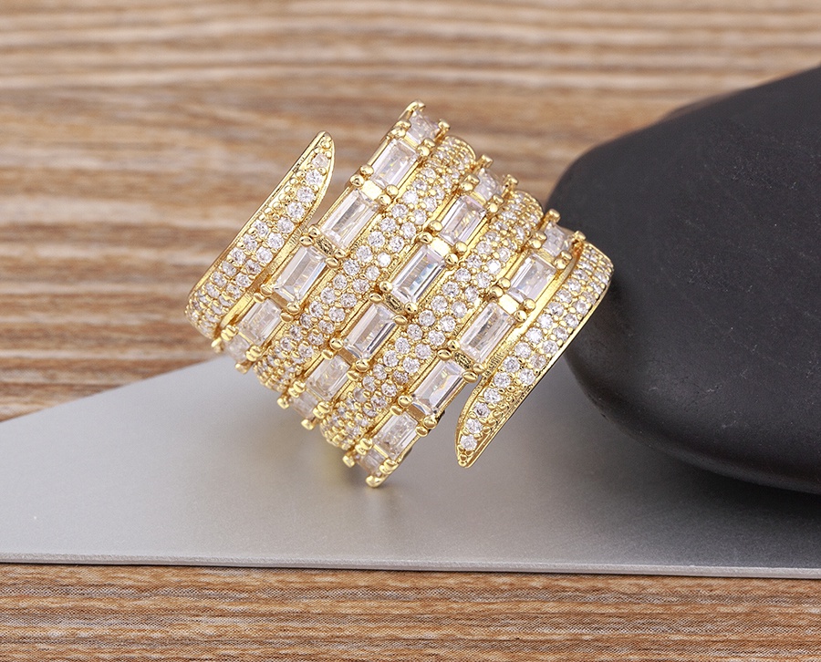 Luxury Zircon Multilayer Rings For Women Crystal Gold Plated Adjustable ...