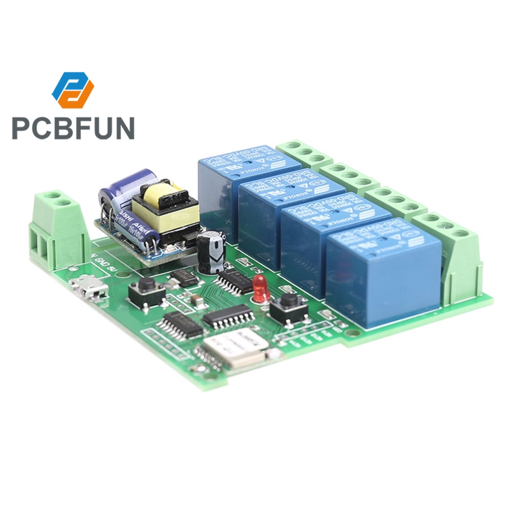 Pcbfun Ac 220V 4 Channel Wi-Fi Wireless Relay Delay Switch 4-Way ...