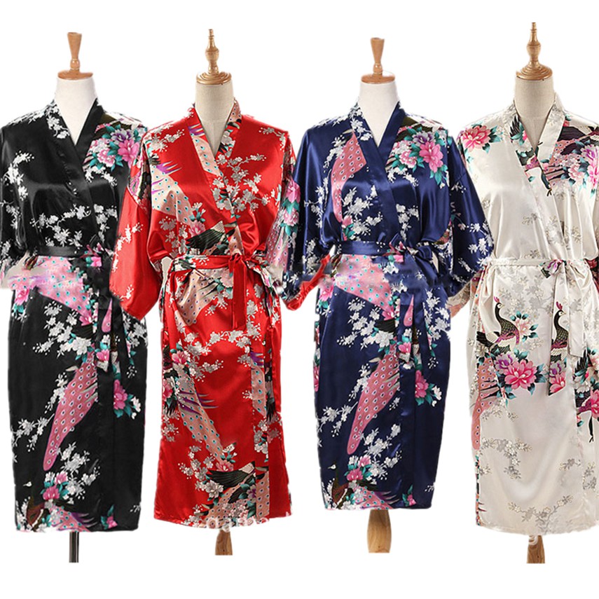 Satin Silk Smooth Kimono Robe For Woman Loose Pajamas Home Sleepwear