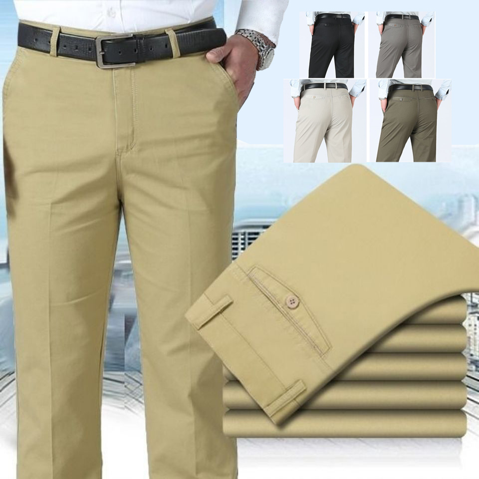 5Color 29-40 Men's Pants Loose Straight High Waist Cotton Casual Pants ...