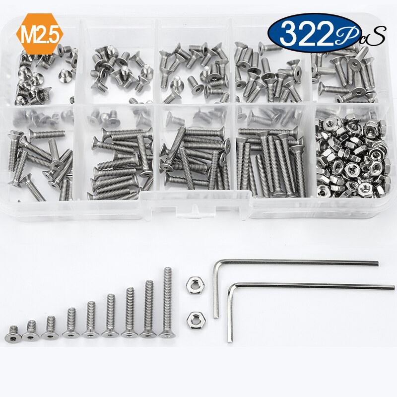 Nindejin Hex Socket Flat Head Screw Set Stainless Steel M2 M25 M3 M4 M5 M6 Countersunk Bolt And 4762