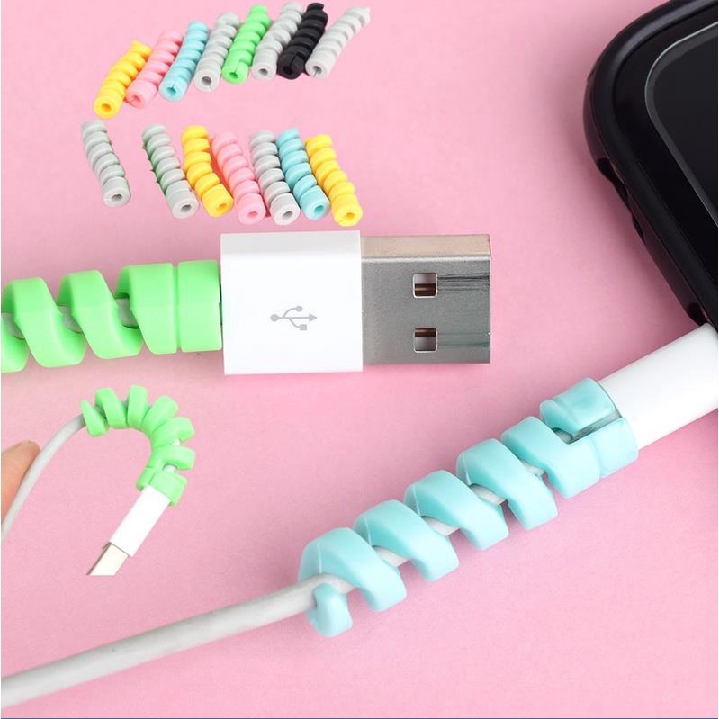 2 Pack Charging Spiral Cable Protector Data Cable Silicone Winder