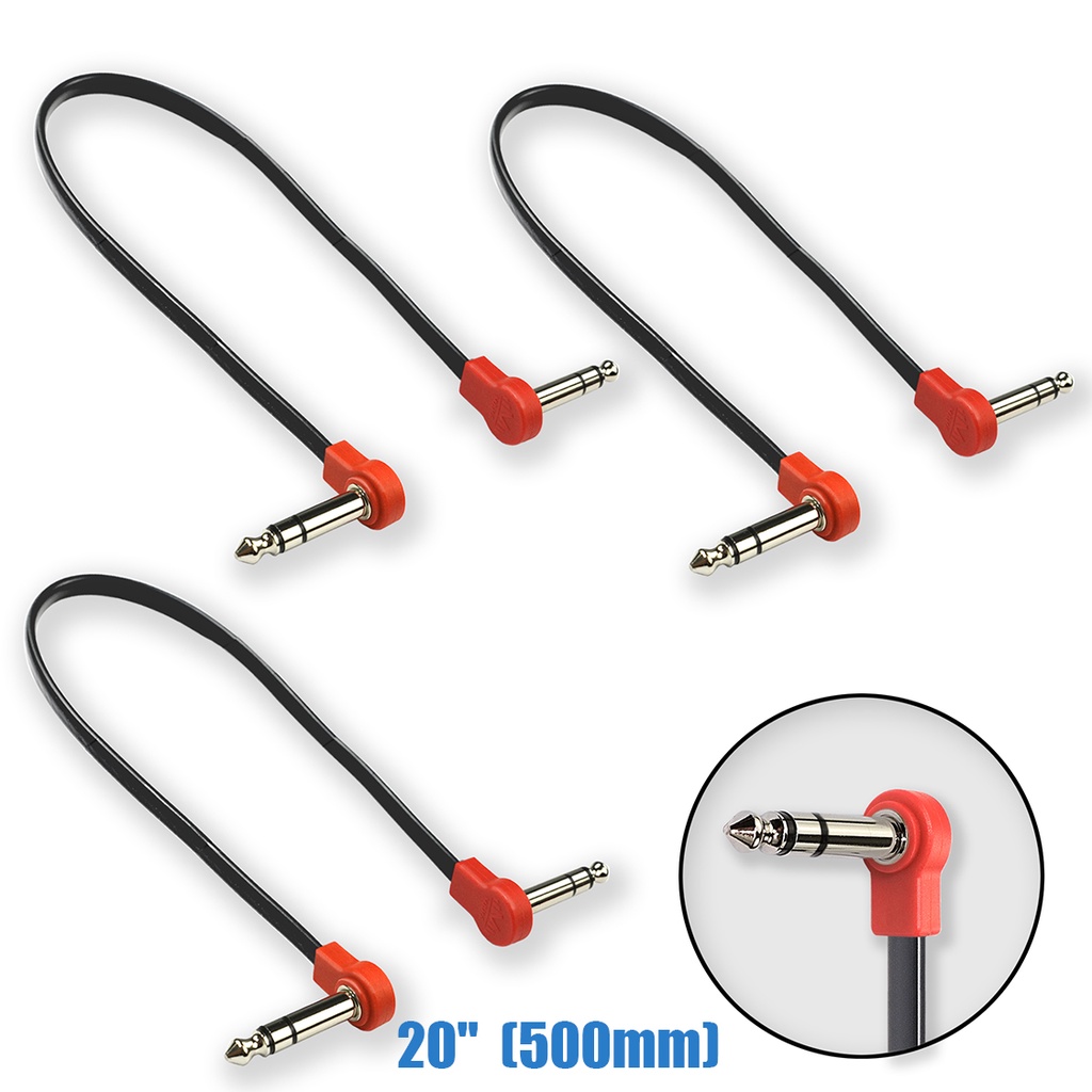 3Pack MAKA Flat Low Profile Stereo(TRS) Guitar Pedal Patch Cable 20