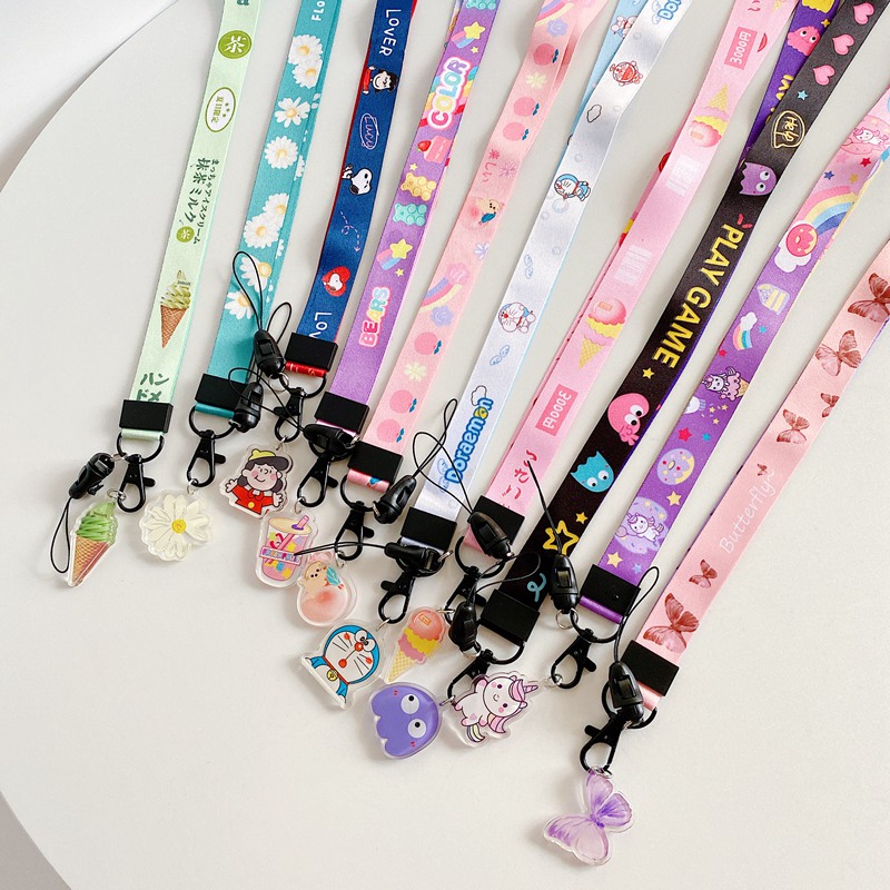 Cute Cartoon Doraemon Phone Strap Female Hanging Flower Neck Lanyard 