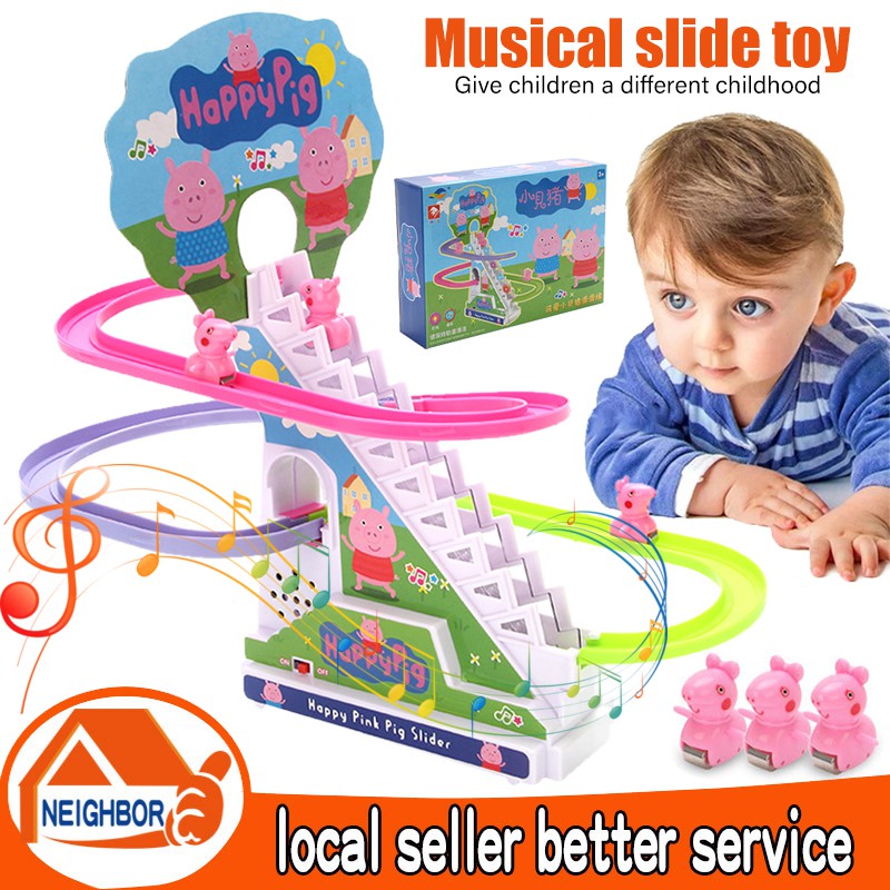  In Stock Children Pig Stair Climbing Toy Rail Car Electric Assembly 