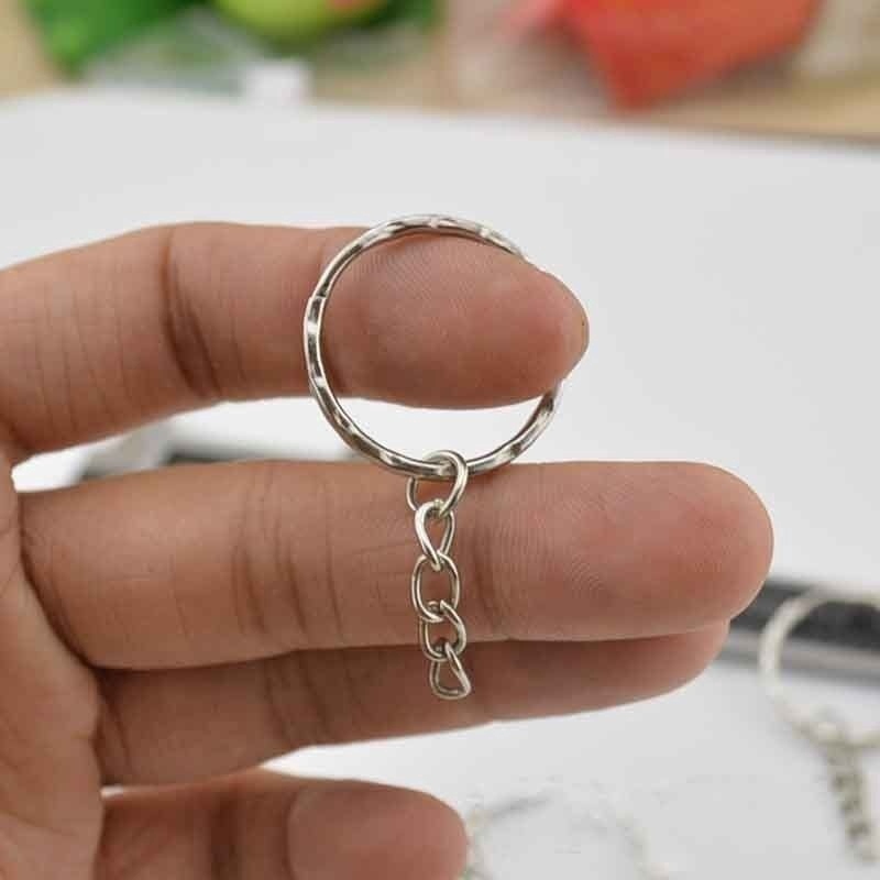 50pcs Key Ring Keychain With Link Chain Blanks Silver Tone Car Home Key ...
