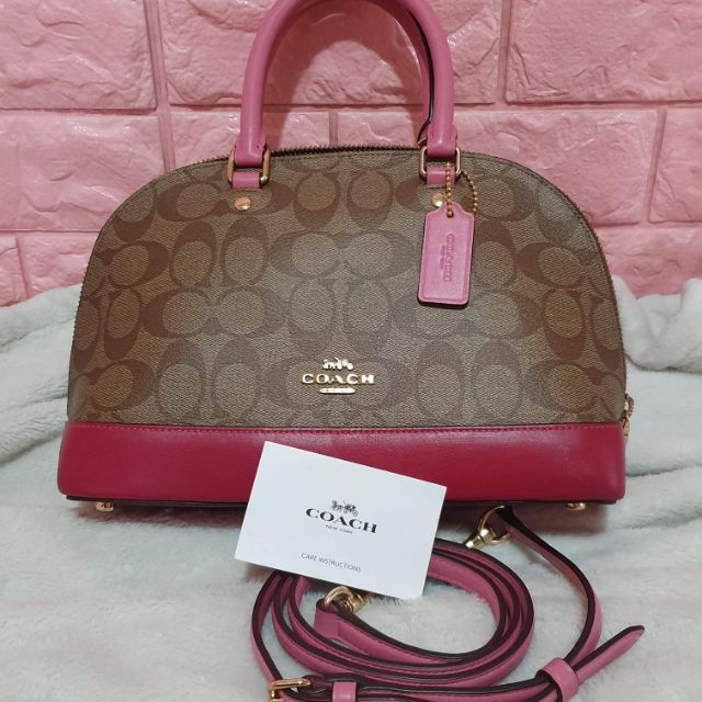 Coach Brown/Pink Signature Coated Canvas and Leather Mini Sierra Satchel  Coach