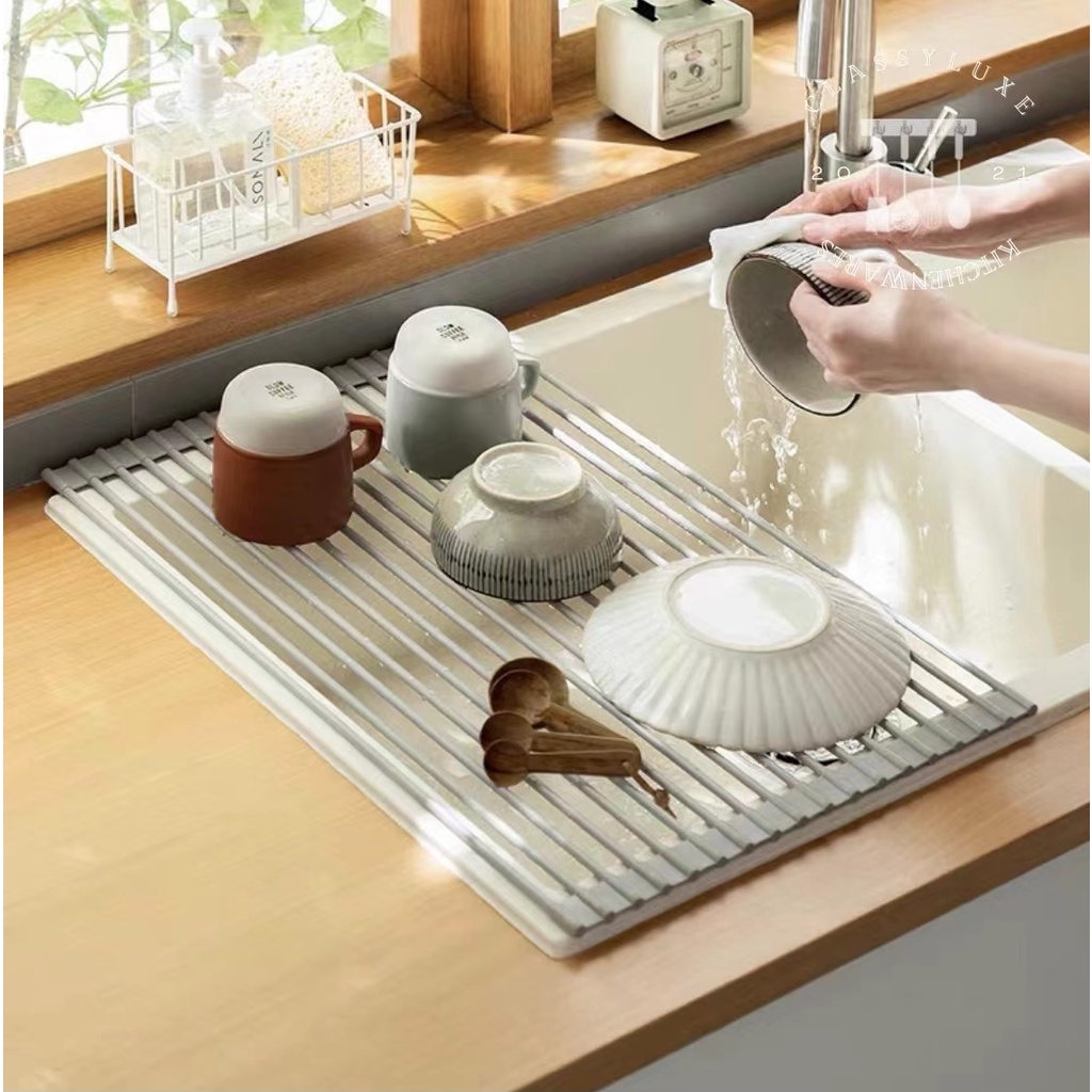 Classy Luxe Kitchen Foldable Silicone Drain Rack Filter Water Roll Over ...