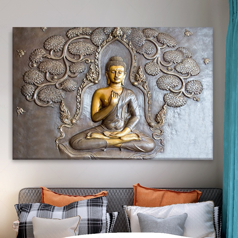 Golden Buddha Canvas Painting Modern House Wall Art Decor Picture ...