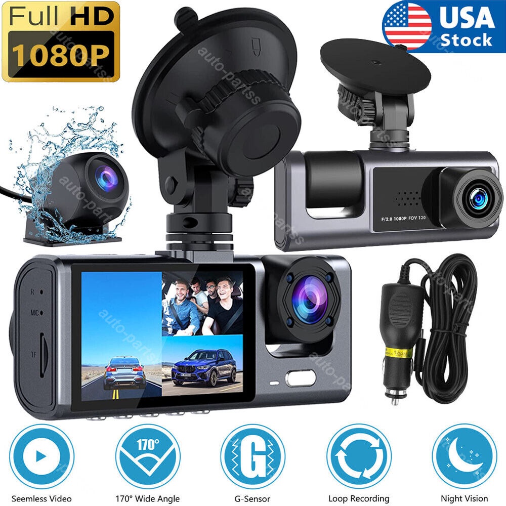 XGODY Dashcam 1080P Triple Lens Car Camera Vehicle Video Dash Cam Full HD Front Dashboard Camera