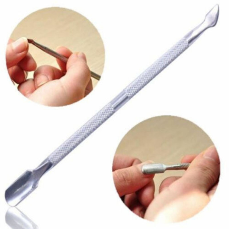 Silver Metal Cuticle Pusher & Cutter Stainless Steel Salon Quality