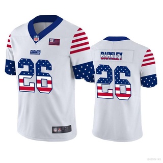 Hot New York Giants NFL Football Jersey No.26 Barkley T Shirt Jersey White  Vintage Gold Loose Casual Tee a