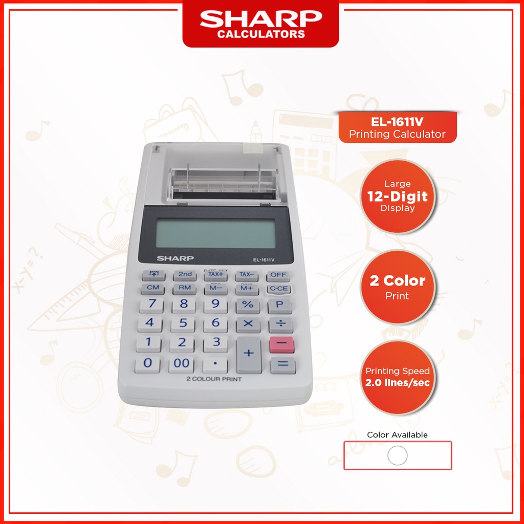 Sharp Printing Calculator 2 Color Print with 12 Digit Display and Grand