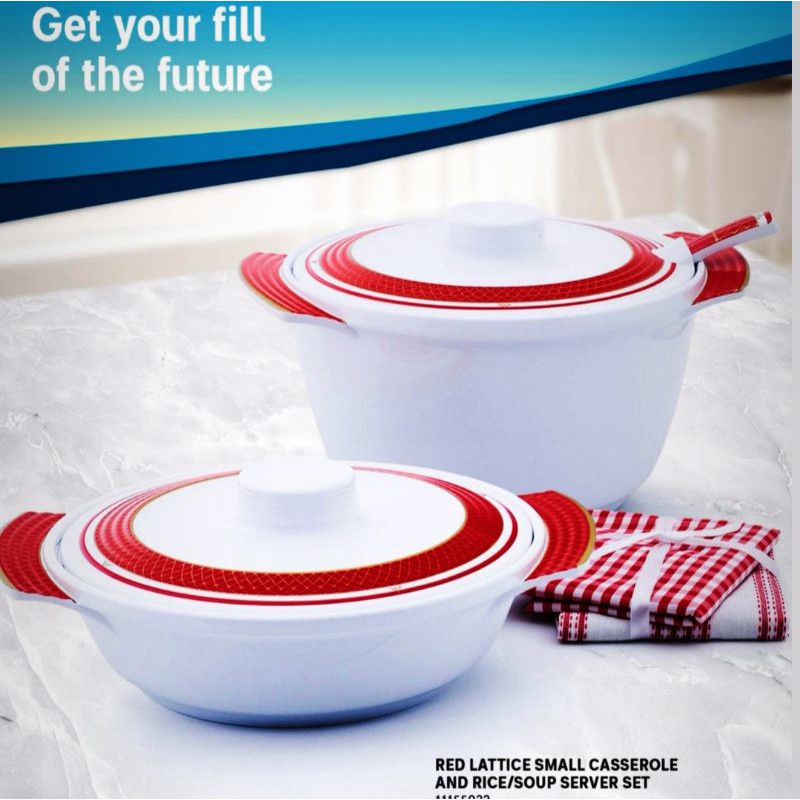 TUPPERWARE RED LATTICE MELAMINE SMALL CASSEROLE AND RICE SOUP SERVER ...