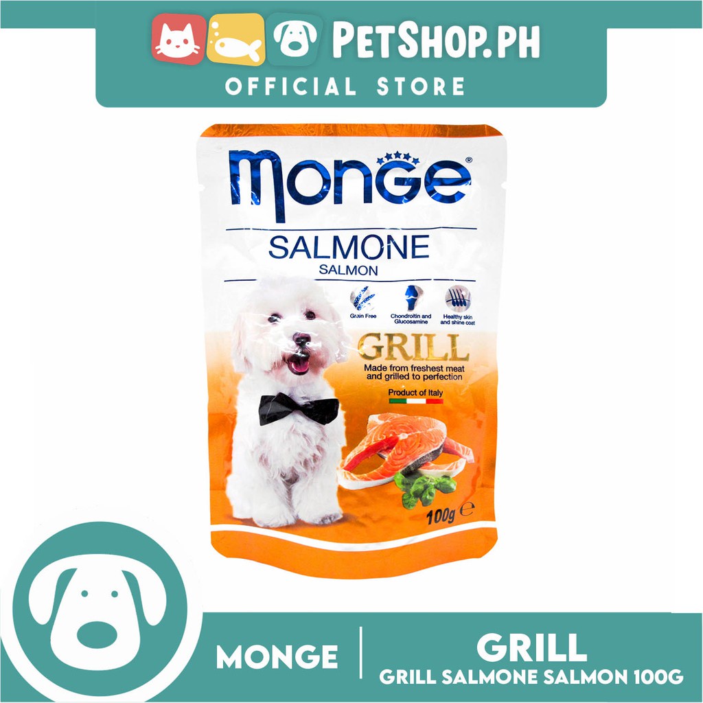 Monge Pouch Grill Chunkies Dog Food 100g (Salmon) Grain Free And Helps ...