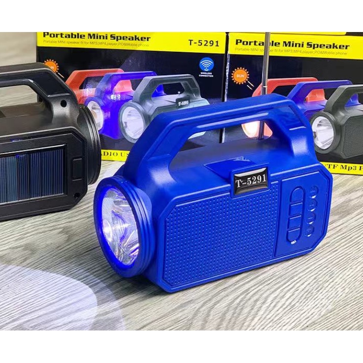 KUKU T5291 portable solar bluetooth speaker, FM radio with antenna
