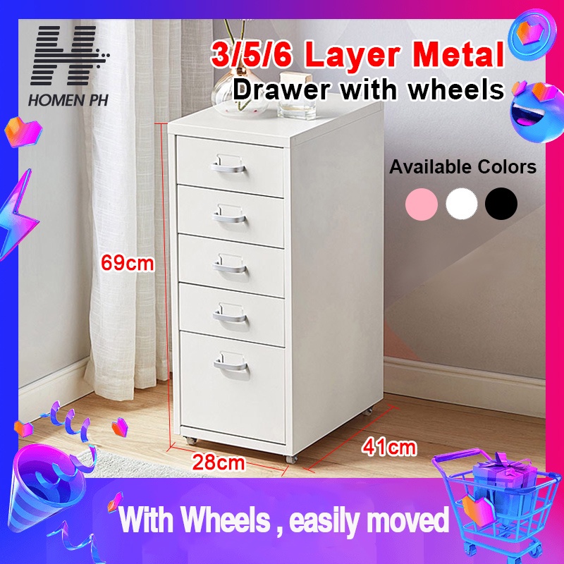 3/5/6 Layer Metal File Drawer Unit Mobile Pedestal Drawer with