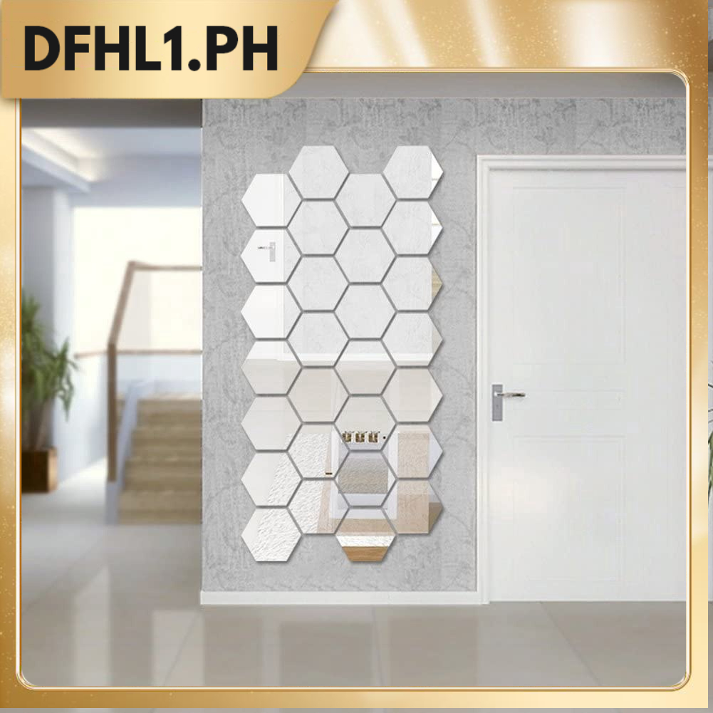 【dfhl1.ph】1PC 5*4*3 cm modern creative 3D silver mirror geometric hexagonal acrylic wall toilet ...