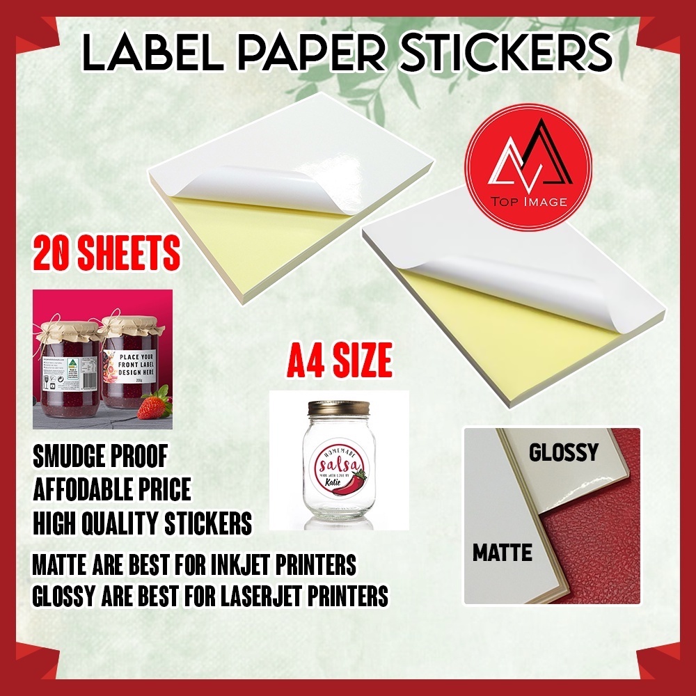 Glossy Matte Label Sticker 150 GSM A4 For all types of inkjet laser ...