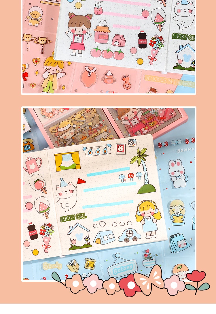100pcs/set Stickers Pink Beach Stickers Transparent Hand Ledger ...