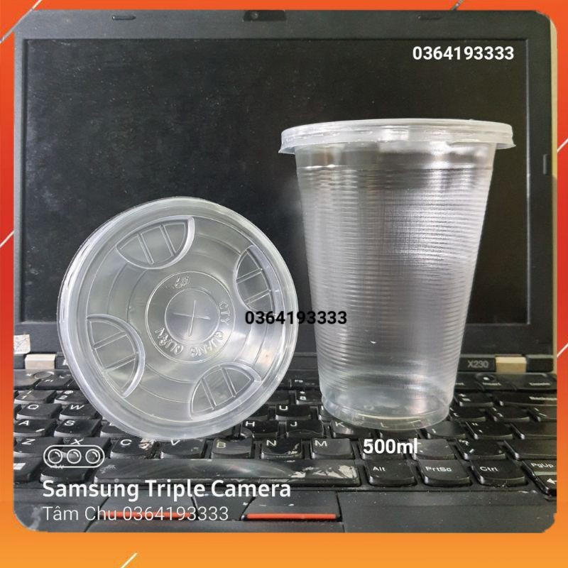 200 disposable plastic cups 500ml ribbed cups with PP plastic lids that ...