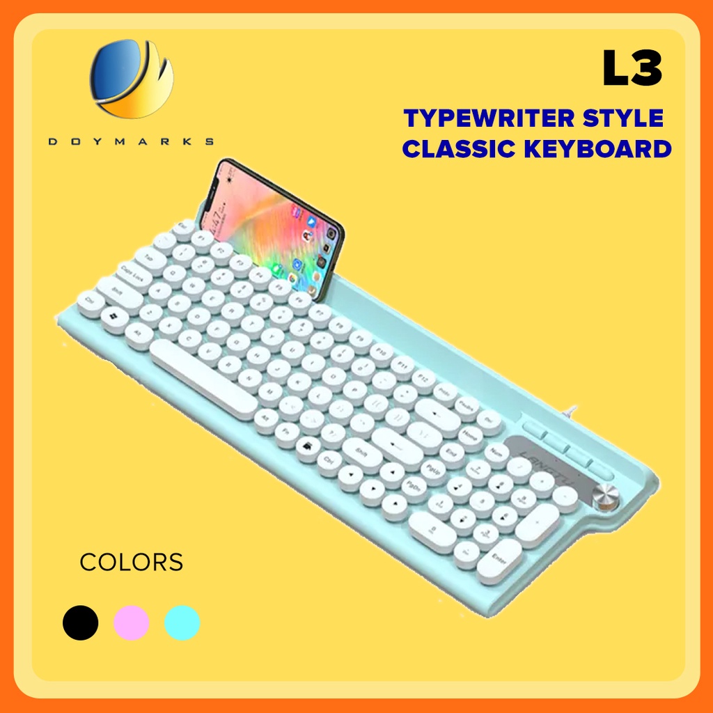 LANGTU L3 Wired Typewriter Design Punk Keyboard with Volume Knob Full Size USB Keyboard Shopee