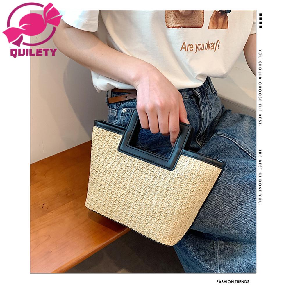 Korean Retro Shoulder Totes Bag Straw Hand-Woven Summer Beach Women ...