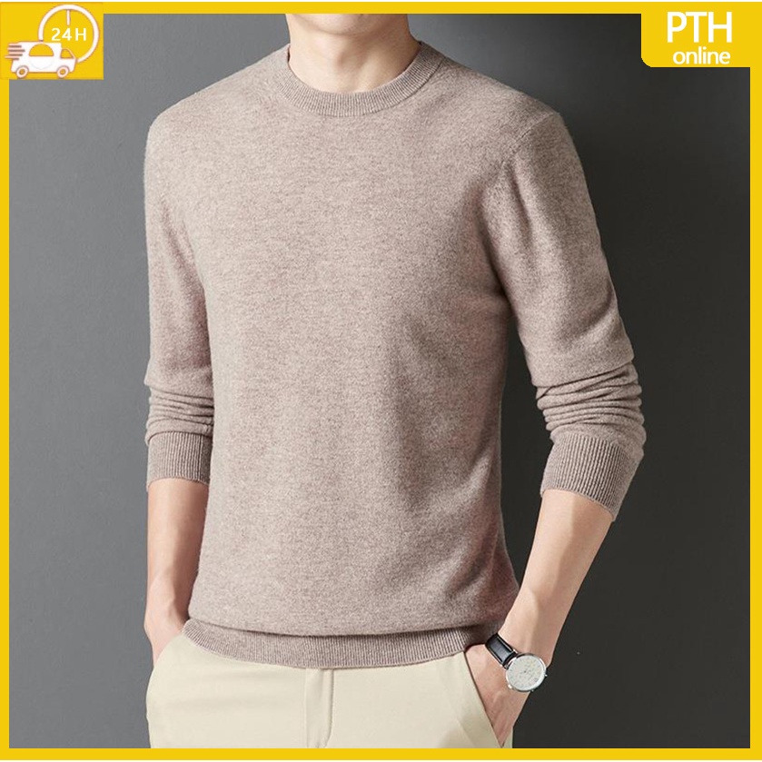 #227 Plain shirt for men long sleeve round neck korean fashion knitted ...