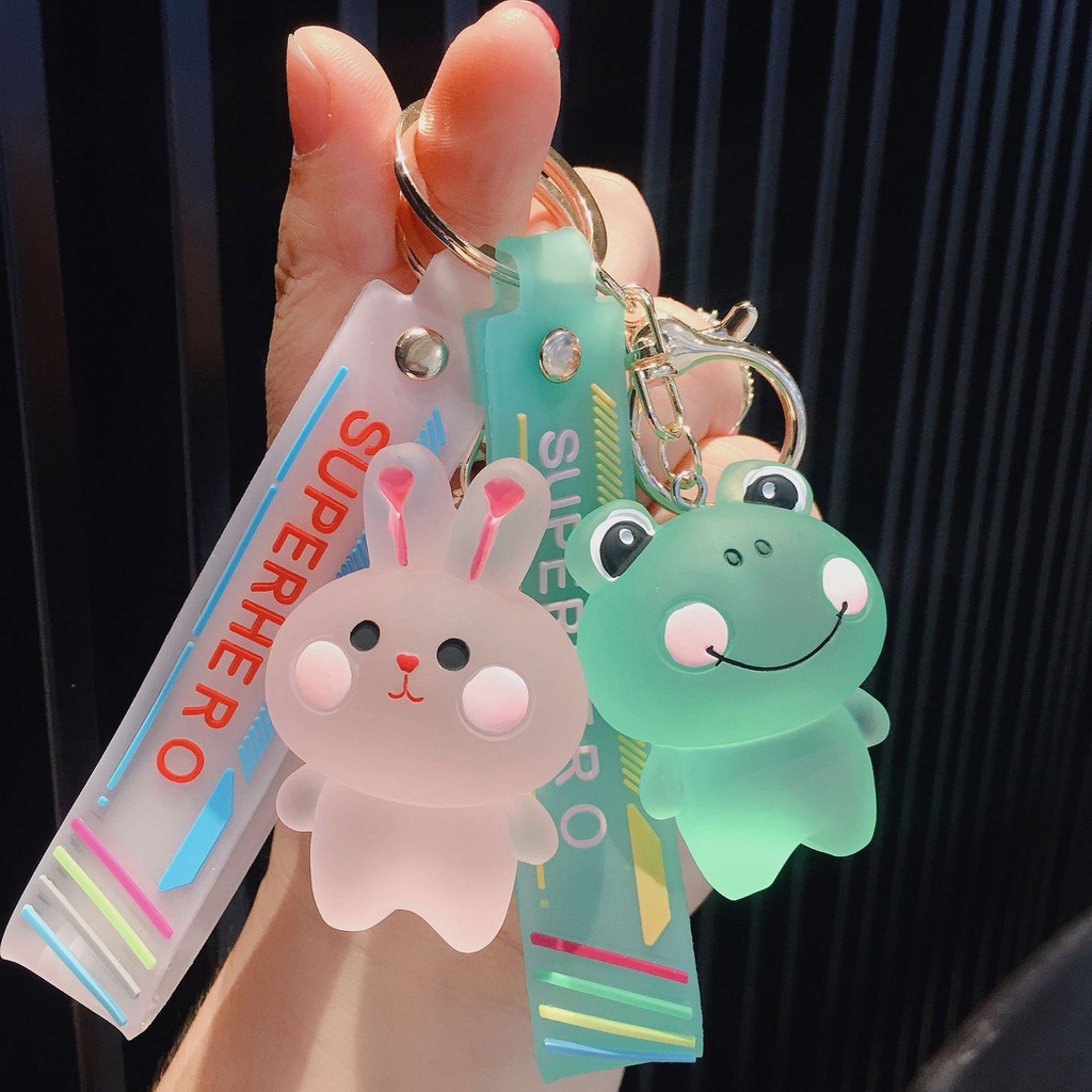 Crystal Resin Couple Cartoon Blush Rabbit Bear Animal Series Keychain ...