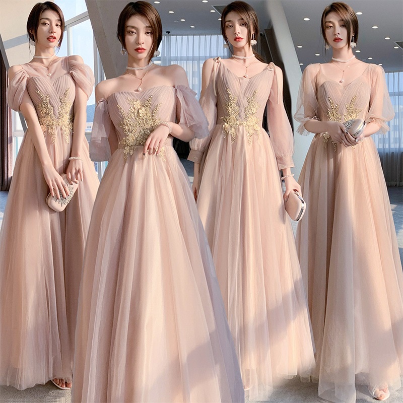 Elegant Champagne Pink Bridesmaid Dress Fairy Temperament Wedding Sister Group Flower Decor Slim Dresses Birthday Gown Shopee Philippines