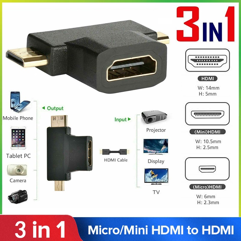 【Fast Delivery】2 in Mini HDMI and Micro HDMI Male to HDMI Female Adapter  1080P HDTV Converter for TV Project Camera PC