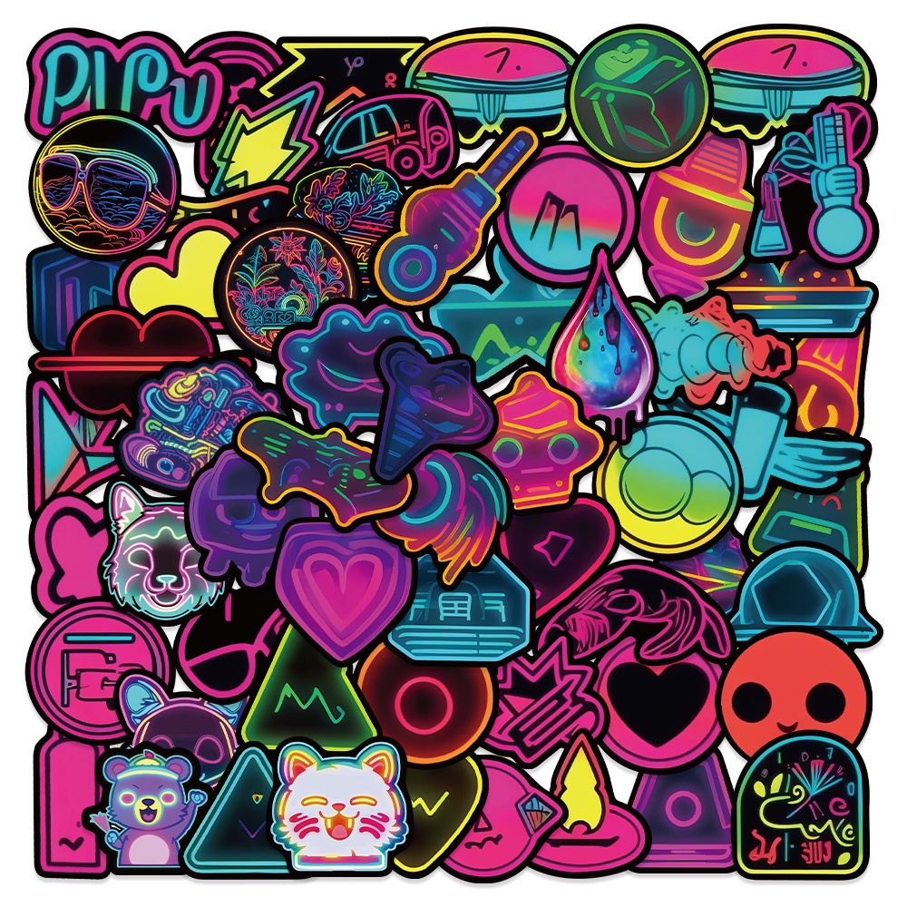 60PCS Cartoon Neon Light Graffiti Stickers Car Guitar Motorcycle ...