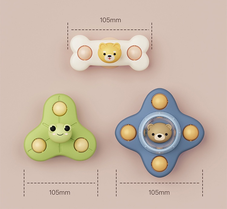 3 Pcs Baby Bath Toy Suction Cup Teether Spiner Spin Sucker Spining Top ...