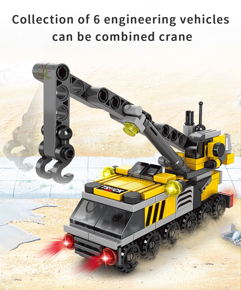 HUIQIBAO 6IN1 City Fire Car Police Truck Engineering Crane Building ...